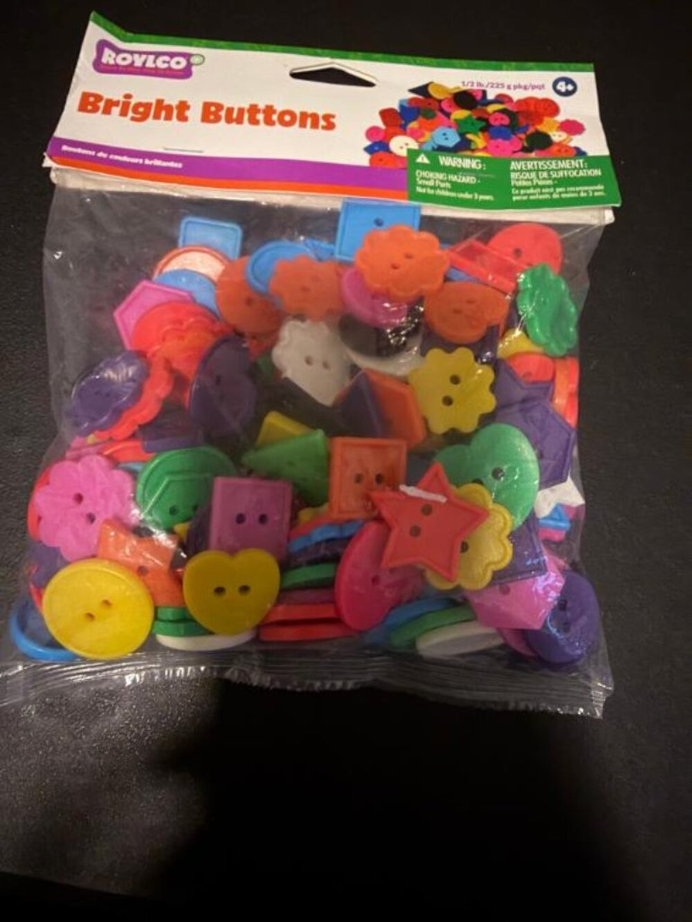 Roylco Bright Buttons - Assorted Sizes Shapes and Colors 1/2-Pound Art Projects